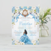 Assepoester Quinceañera Blauw Goud Luxe Verjaardag Kaart (Staand voorkant)