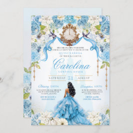 Assepoester Quinceañera Blauw Goud Luxe Verjaardag Kaart