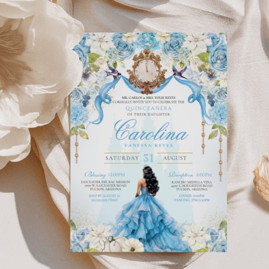 Assepoester Quinceanera Luxe Blauw Goud Verjaardag Kaart