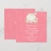 Assepoester Roze & Gouden Koets Feest Uitnodiging (Voorkant / Achterkant)