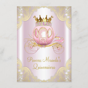 Assepoester Roze Gouden Prinses Quinceanera Kaart
