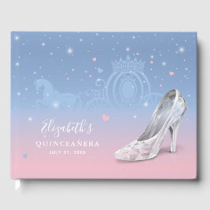 Assepoester Schoen Lichtblauw en Roze Quinceañera Gastenboek