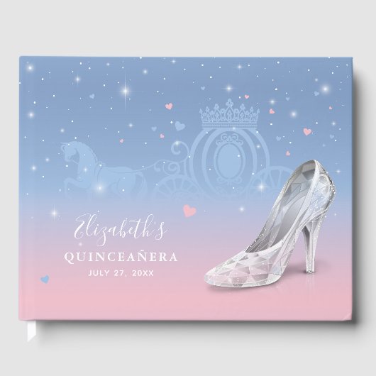 Assepoester Schoen Lichtblauw en Roze Quinceañera Gastenboek (Voorkant)