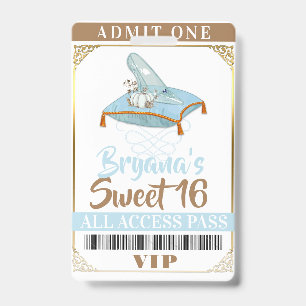 Assepoester Slipper Prinses Sweet 16 VIP Pas Badge