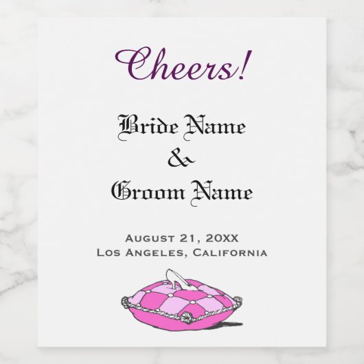 Assepoester Slipper Roze Kussen Wijnfles Label Wijn Etiket (Enkel label)