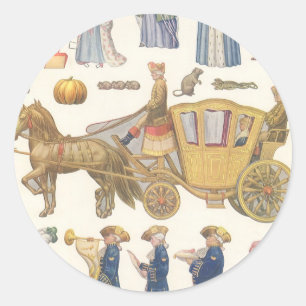 Assepoester, Vintage Victoriaanse Papieren Poppen  Ronde Sticker