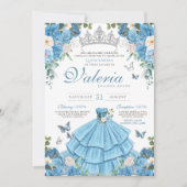 Assepoester zilveren blauwe vlinder prinses verjaa kaart (Voorkant)