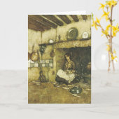 Assepoester Zittend tussen de Ashes Fine Art Kaart (Gele Bloem)