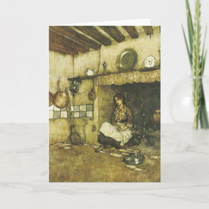 Assepoester Zittend tussen de Ashes Fine Art Kaart