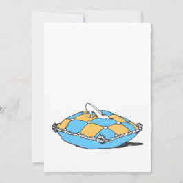 Assepoesters schoen op lichtblauwe oranje kussen