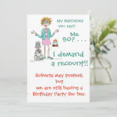 Assertive Woman eist een Recount cartoon van 50 yr Kaart (Staand voorkant)
