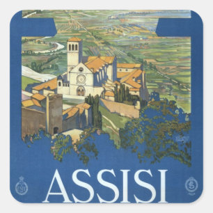 Assisi Italië Vintage Reis Kunst Francesco Basilie Vierkante Sticker