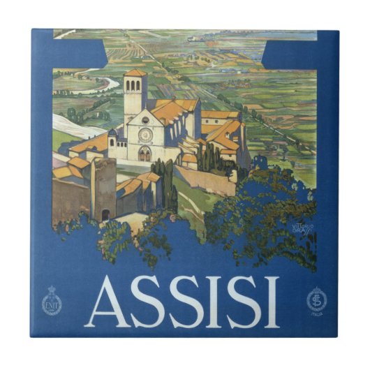 Assisi Italië Vintage Travel Art Francesco Basilic Tegeltje (Voorkant)