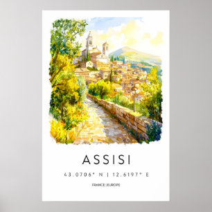 Assisi Watercolor Park Vintage Ski Poster Nationaa