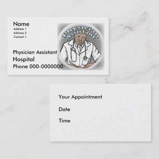 Assistent-Visitekaartjes voor artsen Afsprakenkaartje (Voorkant / Achterkant)