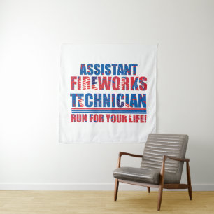 Assistent vuurwerk technicus grappig 4 juli wandkleed