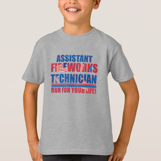 Assistent vuurwerktechnicus grappig 4 juli t-shirt (Voorkant)