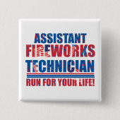 Assistent vuurwerktechnicus grappig 4 juli vierkante button 5,1 cm (Voorkant)