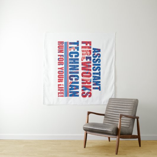 Assistent vuurwerktechnicus grappig 4 juli wandkleed (In Situ (horizontaal))