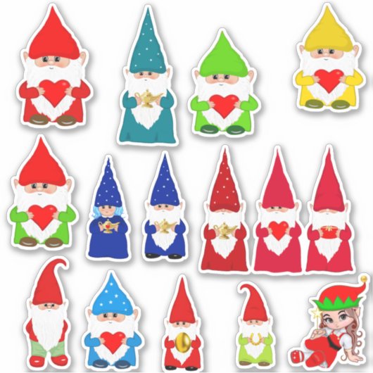 Assorptie kerstknomes sticker (Voorkant)