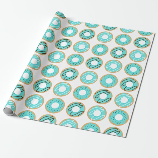 Assorptiepatroon voor blauwe donuts cadeaupapier (Uitgerold)