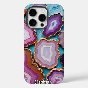 Assorted Agaat Slices met Gouden Trim iPhone 16 Pro Hoesje