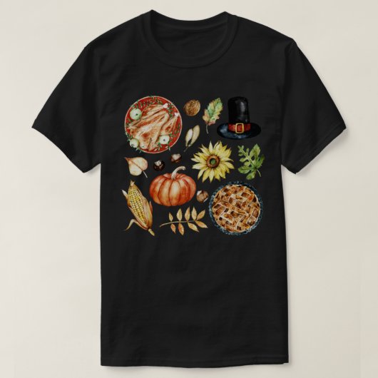 Assorted Autumn Food Turkey Pie and Pumpkin T-shirt (Design voorkant)