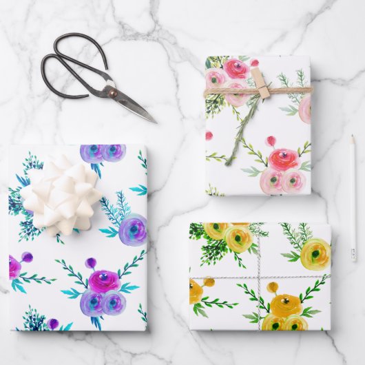 Assorted Bouquet Pattern Wrapping Paper Sheets (Voorkant)