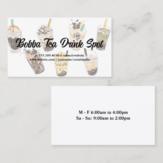Assorted Bubble Milk Tea Drinken Visitekaartje (Voorkant / Achterkant)