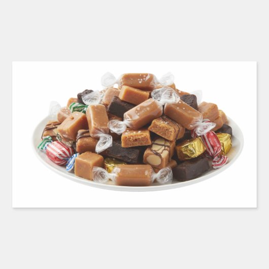 Assorted Caramel Toffees On Plate Sticker (Voorkant)