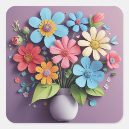 Assorted Flowers Boeket Vaas Papercraft Vierkante Sticker