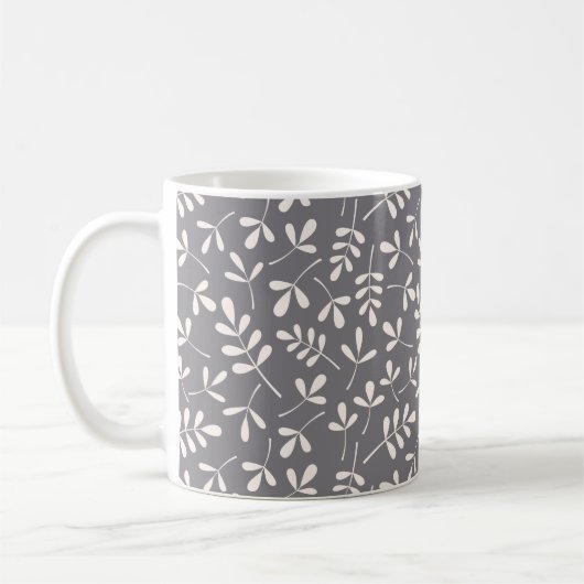 Assorted Leaves Pattern Cream op grijs Koffiemok (Links)