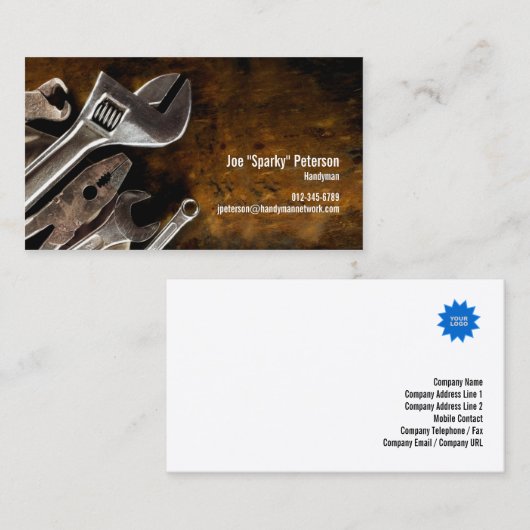 Assorted Tools Sinaasappel Handyman Visitekaartje (Voorkant / Achterkant)