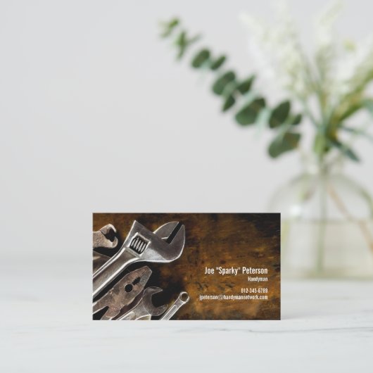 Assorted Tools Sinaasappel Handyman Visitekaartje (Staand voorkant)