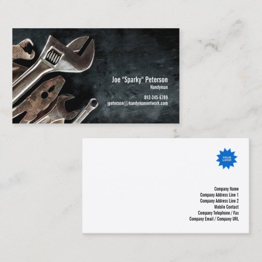 Assorted Tools Zwart Handyman Visitekaartje (Voorkant / Achterkant)
