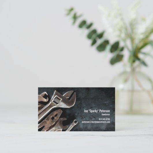 Assorted Tools Zwart Handyman Visitekaartje (Staand voorkant)