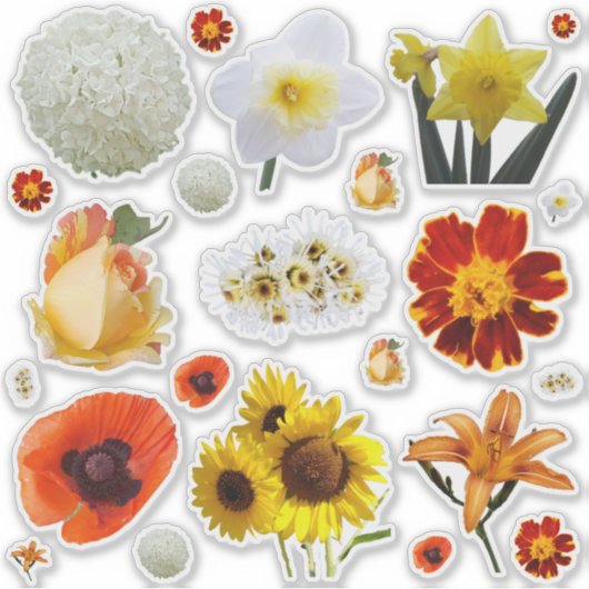 Assorted White Yellow Orange Flowers Sticker (Voorkant)