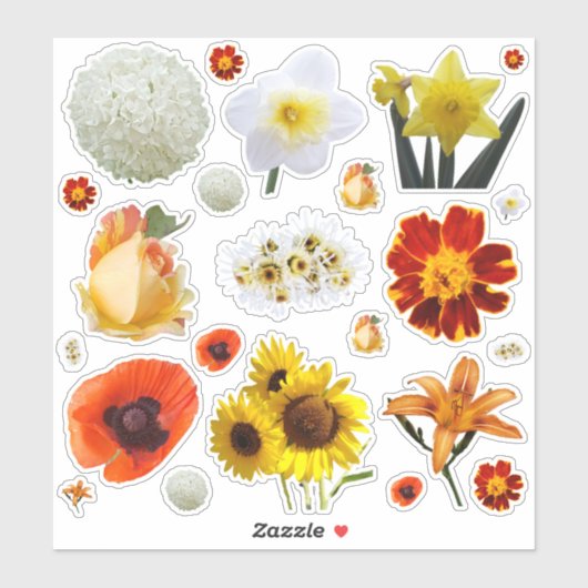 Assorted White Yellow Orange Flowers Sticker (Vel)