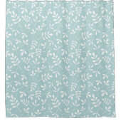 Assorteer Leaves Pattern White op Duck Egg Blue Douchegordijn (Voorkant)