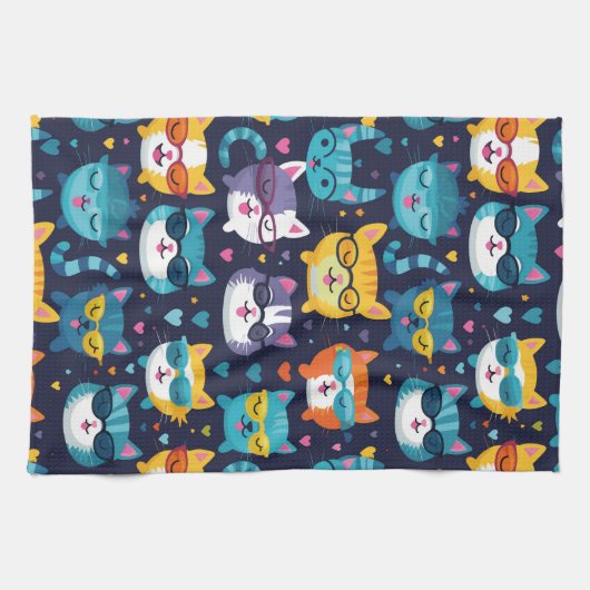 Assortiment Kat Gezichten Grappige Koele Katten Theedoek (Horizontaal)