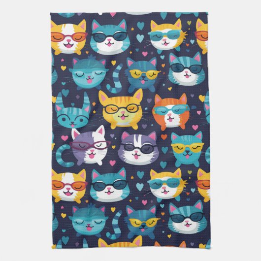 Assortiment Kat Gezichten Grappige Koele Katten Theedoek (Verticaal)