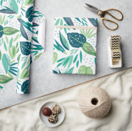Assortiment tropisch groen blad patroon op wit cadeaupapier
