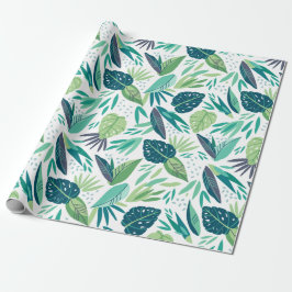 Assortiment tropisch groen blad patroon op wit cadeaupapier