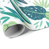 Assortiment tropisch groen blad patroon op wit cadeaupapier (Rol Hoek)