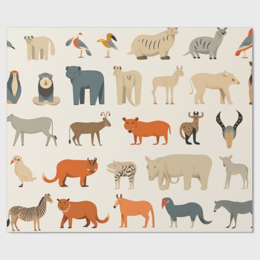 Assortiment van denkbeeldige dieren cadeaupapier (Vlak)