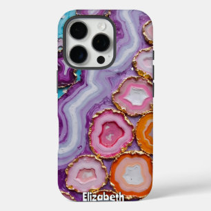 Assortiment van goud-getrimde agaat plakjes iPhone 16 pro hoesje