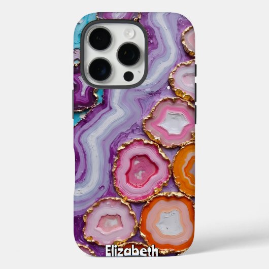 Assortiment van goud-getrimde agaat plakjes Case-Mate iPhone case (Achterkant)