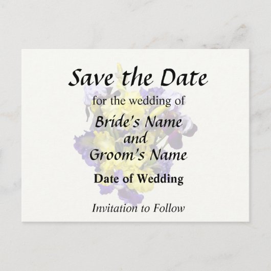 Assortiment van irissen geel en paars aankondigingskaart (Voorkant)