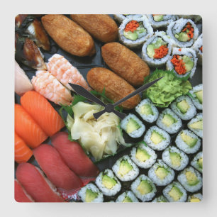 Assortiment van Japanse sushi-favorieten Vierkante Klok