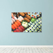 Assortment of Japanese sushi favorieten Canvas Afdruk (Insitu (Houten vloer))